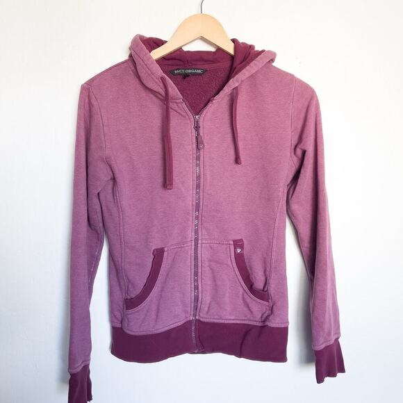 Pact Organic Full Zip Small Hood Berry Burgundy Sweatshirt Hoodie Lounge Long - Picture 1 of 12